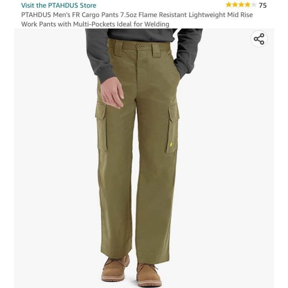 Mens sz 32 x 36 Cargo Pants Khaki Flame Resistant Work Welding - Picture 2 of 6